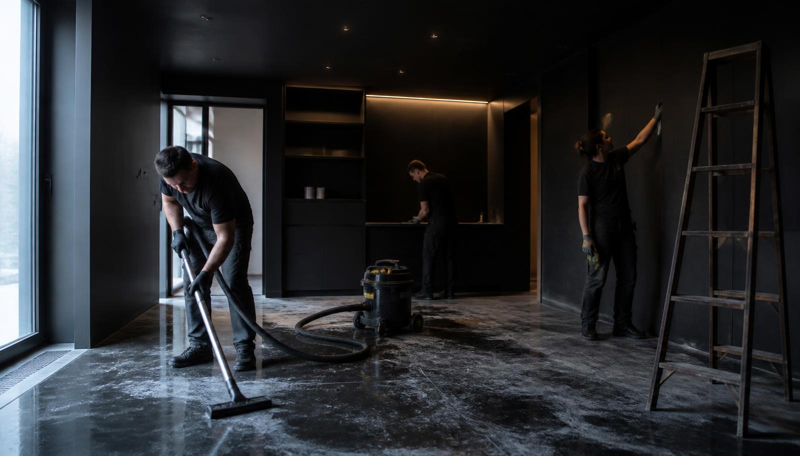 Equipe realizando limpeza pós-obra em apartamento em Curitiba